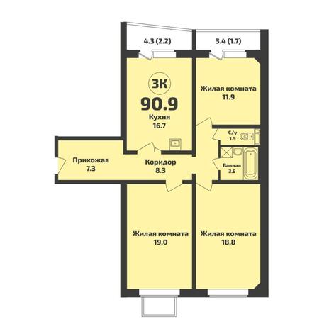 Вариант №17513, 3-комнатная квартира в жилом комплексе Башни Дзен