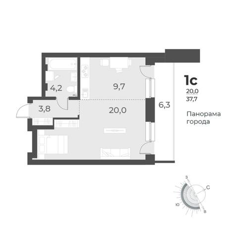 Вариант №8408, 1-комнатная квартира в жилом комплексе Гвардия