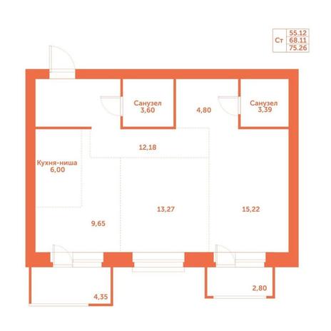 Вариант №15236, 2-комнатная квартира в жилом комплексе Prime House