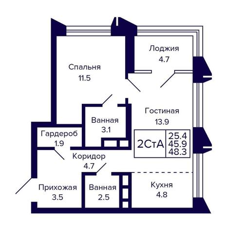 Вариант №16153, 2-комнатная квартира в жилом комплексе Башни Дзен