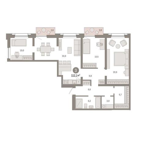 Вариант №14856, 3-комнатная квартира в жилом комплексе Citatum