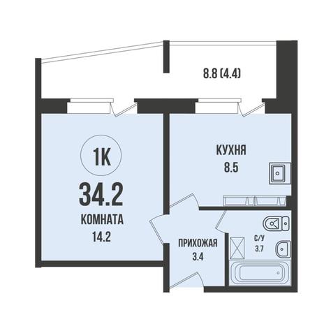 Вариант №17636, 1-комнатная квартира в жилом комплексе NOVA-дом