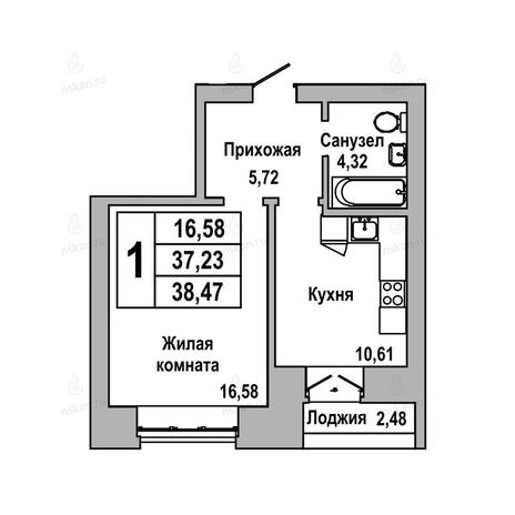 Вариант №1040, 1-комнатная квартира в жилом комплексе ГринАрт
