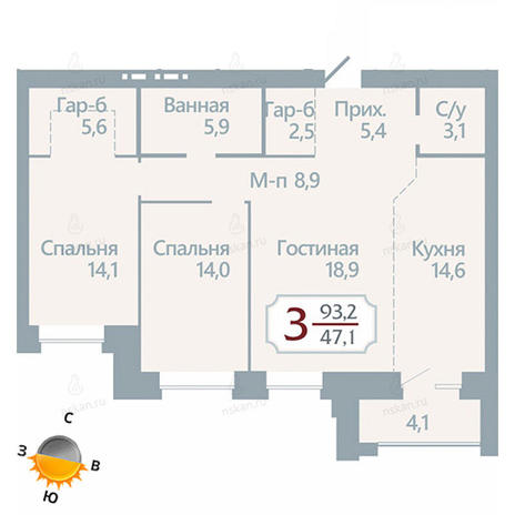 Вариант №1752, 3-комнатная квартира в жилом комплексе Бульварный переулок