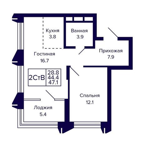 Вариант №16158, 2-комнатная квартира в жилом комплексе Сила Леса