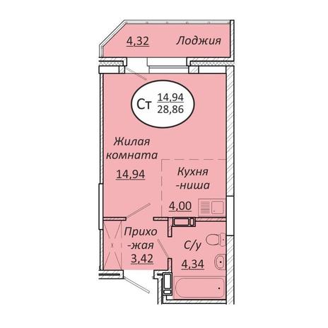 Вариант №13578, 1-комнатная квартира в жилом комплексе Дождь