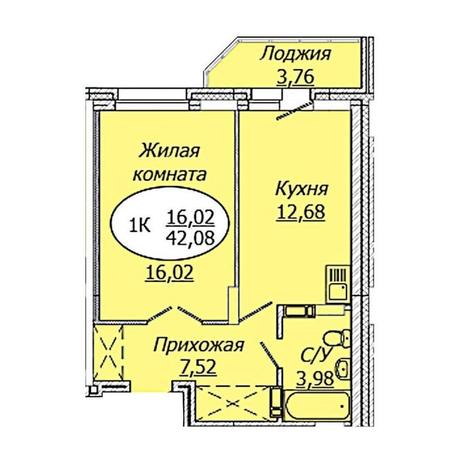 Вариант №17172, 1-комнатная квартира в жилом комплексе На Дачной