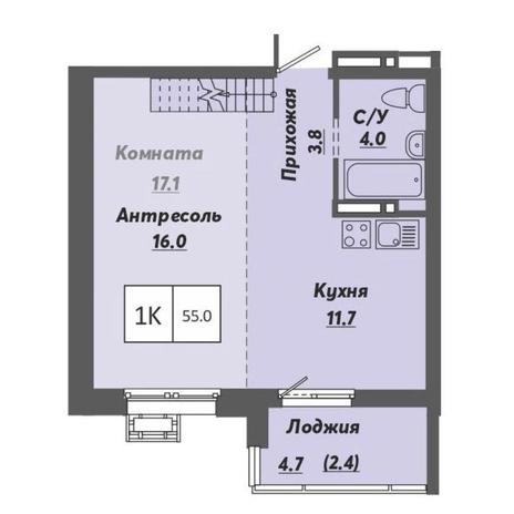 Вариант №9513, 1-комнатная квартира в жилом комплексе Citatum