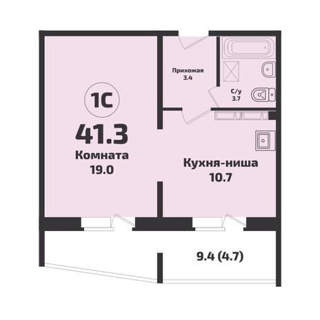 Вариант №11477, 1-комнатная квартира в жилом комплексе На Дачной