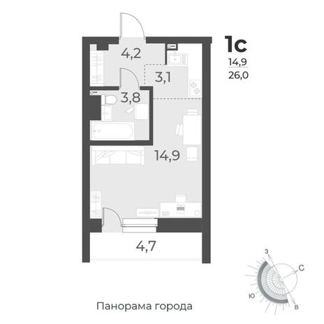 Вариант №8426, 1-комнатная квартира в жилом комплексе Сила Леса