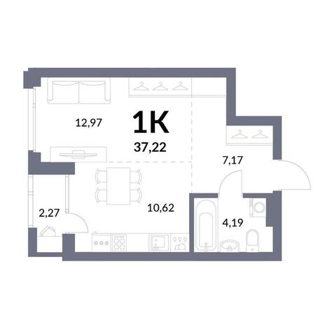 Вариант №11658, 1-комнатная квартира в жилом комплексе Прованс
