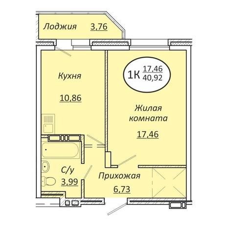 Вариант №13570, 1-комнатная квартира в жилом комплексе На Дачной