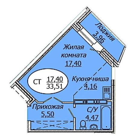 Вариант №17182, 1-комнатная квартира в жилом комплексе Сподвижники