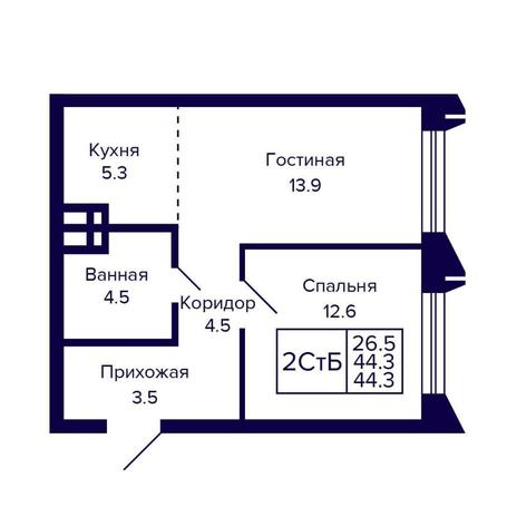 Вариант №16152, 2-комнатная квартира в жилом комплексе Башни Дзен