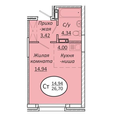 Вариант №13593, 1-комнатная квартира в жилом комплексе Пролетарский