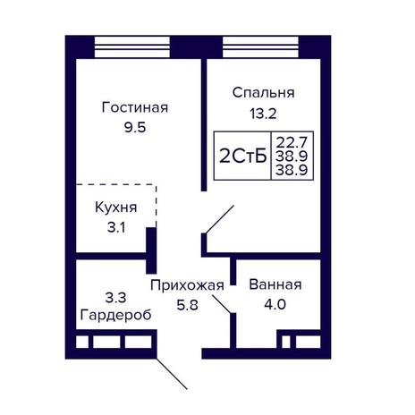Вариант №16136, 2-комнатная квартира в жилом комплексе Башни Дзен