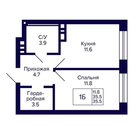Вариант №14350, 1-комнатная квартира в жилом комплексе Сила Леса