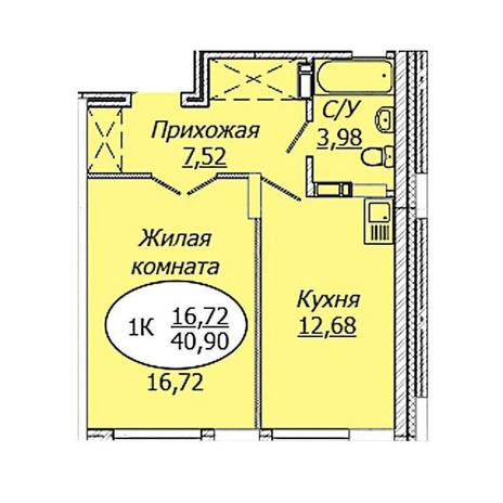 Вариант №17196, 1-комнатная квартира в жилом комплексе Сила Леса