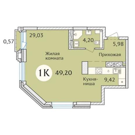 Вариант №6420, 2-комнатная квартира в жилом комплексе Заельцовский