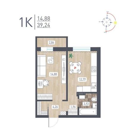 Вариант №13704, 1-комнатная квартира в жилом комплексе На Фадеева