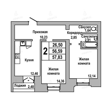 Вариант №1041, 2-комнатная квартира в жилом комплексе ГринАрт