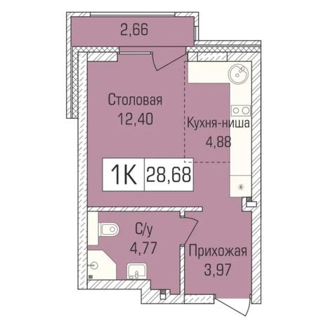 Вариант №7317, 1-комнатная квартира в жилом комплексе Пролетарский