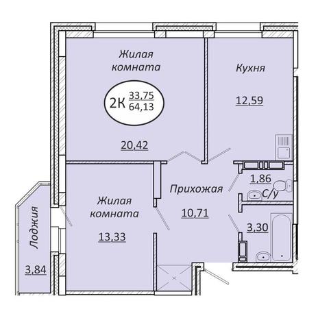 Вариант №13583, 2-комнатная квартира в жилом комплексе Пролетарский