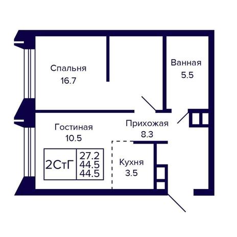 Вариант №16157, 2-комнатная квартира в жилом комплексе Башни Дзен