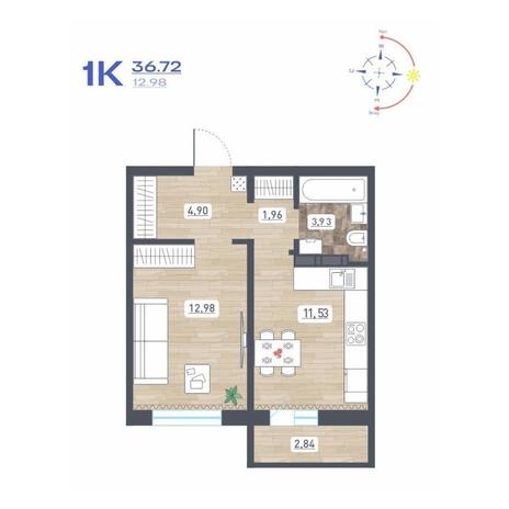 Вариант №17310, 1-комнатная квартира в жилом комплексе Семён Дежнёв