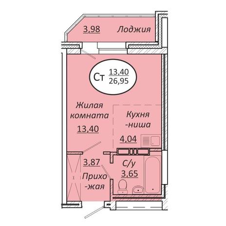 Вариант №13569, 1-комнатная квартира в жилом комплексе Пролетарский