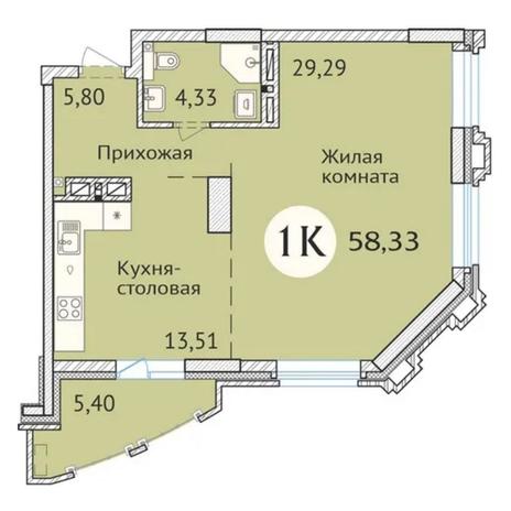 Вариант №6429, 2-комнатная квартира в жилом комплексе Башни Дзен