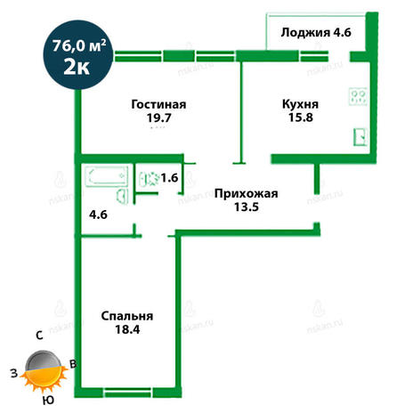 Вариант №1510, 2-комнатная квартира в жилом комплексе Театральный