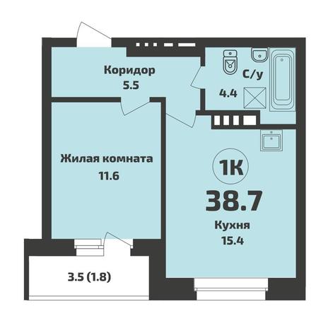 Вариант №17526, 1-комнатная квартира в жилом комплексе Рафинад