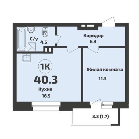 Вариант №17518, 1-комнатная квартира в жилом комплексе NOVA-дом