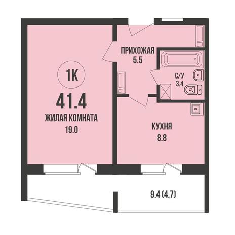 Вариант №17362, 1-комнатная квартира в жилом комплексе Сила Леса