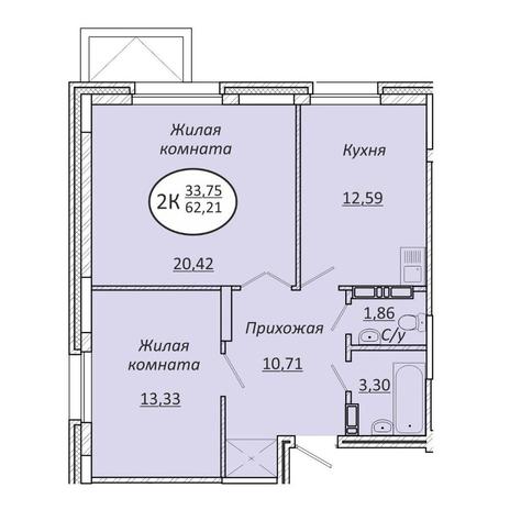 Вариант №13598, 2-комнатная квартира в жилом комплексе Башни Дзен