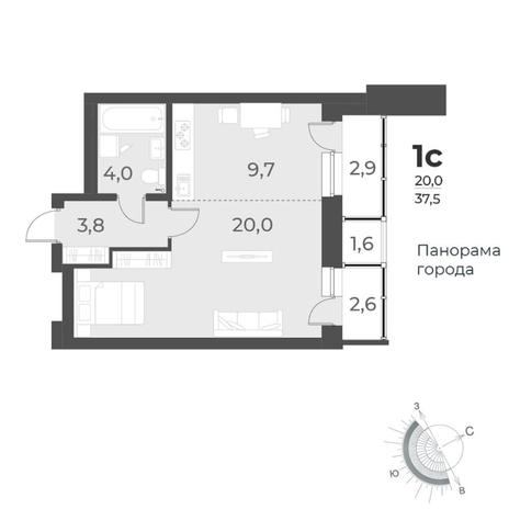 Вариант №8407, 1-комнатная квартира в жилом комплексе Сила Леса