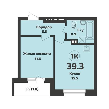 Вариант №17520, 1-комнатная квартира в жилом комплексе Сила Леса