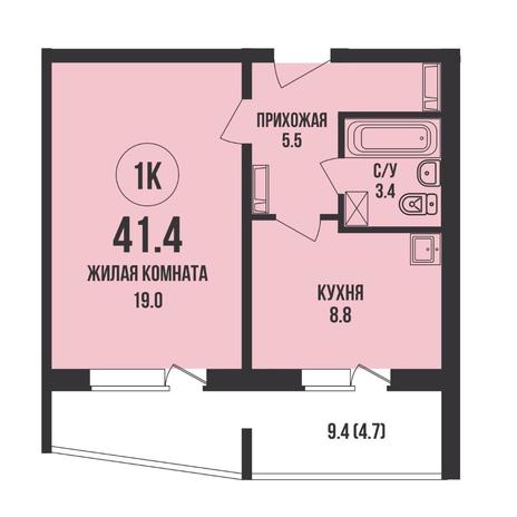 Вариант №17380, 1-комнатная квартира в жилом комплексе Сила Леса