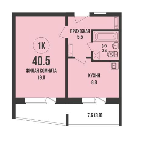Вариант №17358, 1-комнатная квартира в жилом комплексе Современник