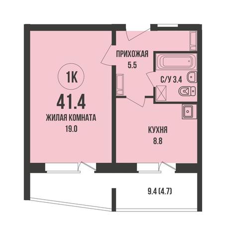 Вариант №17631, 1-комнатная квартира в жилом комплексе На Дачной
