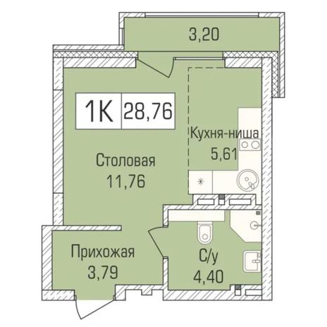 Вариант №7348, 1-комнатная квартира в жилом комплексе Дождь