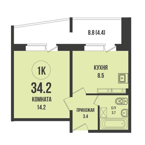 Вариант №17644, 1-комнатная квартира в жилом комплексе Цивилизация