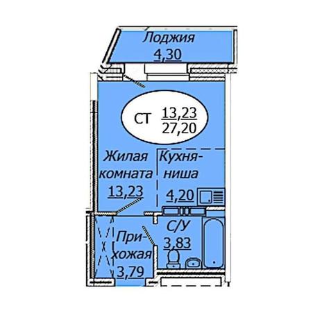 Вариант №17188, 1-комнатная квартира в жилом комплексе Радуга Сибири