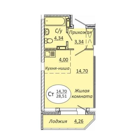 Вариант №10087, 1-комнатная квартира в жилом комплексе Радуга Сибири