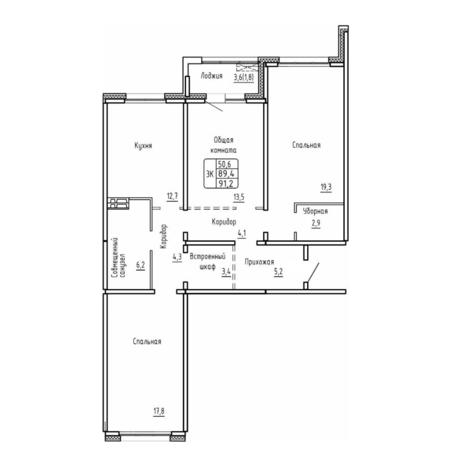 Вариант №16344, 3-комнатная квартира в жилом комплексе Prime House