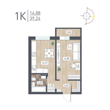 Вариант №13707, 1-комнатная квартира в жилом комплексе На Фадеева