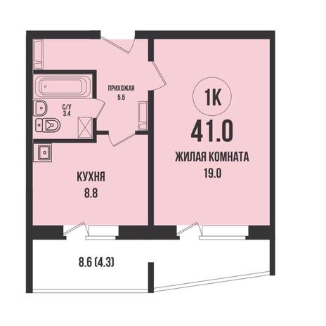 Вариант №14725, 1-комнатная квартира в жилом комплексе Сила Леса