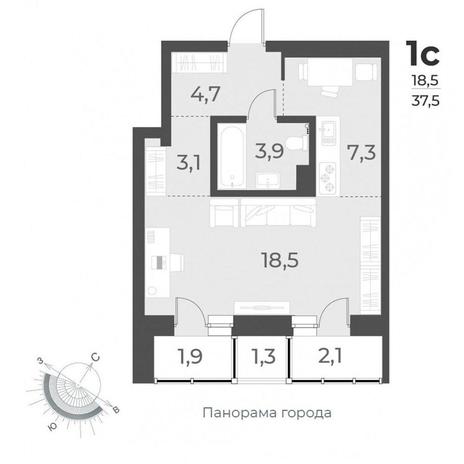 Вариант №9543, 1-комнатная квартира в жилом комплексе Сила Леса