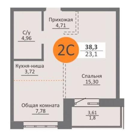 Вариант №11502, 2-комнатная квартира в жилом комплексе Башни Дзен